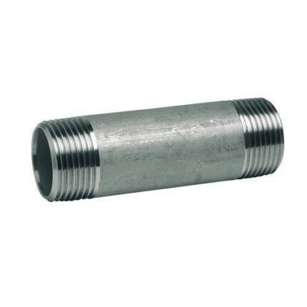 A GI long nipple, a plumbing fitting used to connect two female-threaded pipes or fittings.