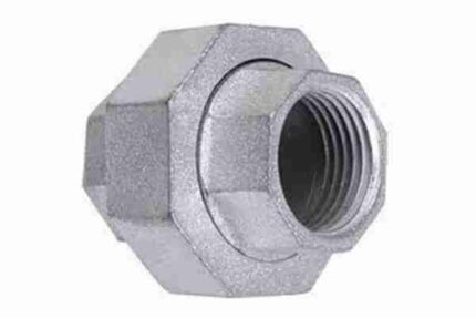 A galvanised iron (GI) union, a plumbing fitting used to connect two pipes in a way that allows them to be easily disconnected for maintenance or repair.