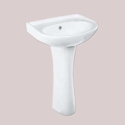 A white ceramic pedestal washbasin.