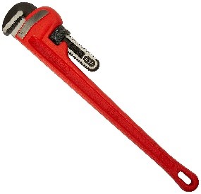 A pipe wrench, an essential tool for mending a dripping pipe.