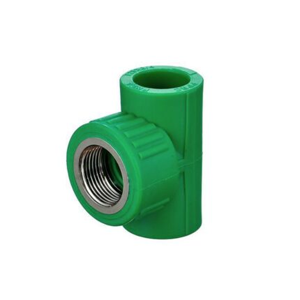 A PPR Female Tee connects a PPR pipe to a male threaded component, such as a faucet.