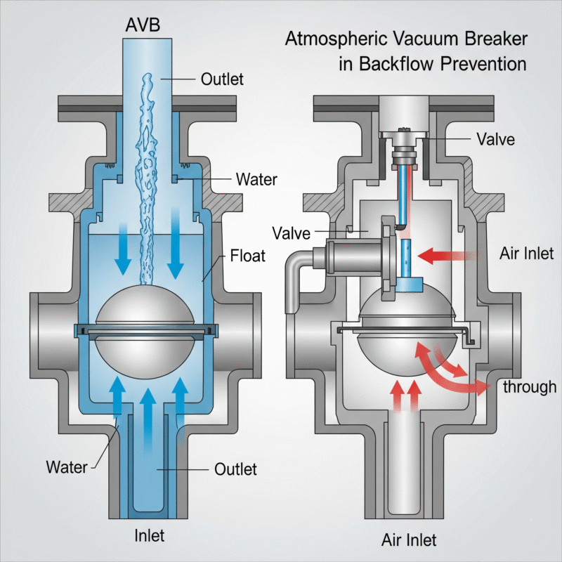 A diagram showing how an Atmospheric Vacuum Breaker works 