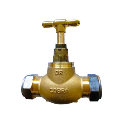 A brass concealed stop cork. It has a gold-colored cross-shaped handle at the top and nuts for threaded connections on either side. The word "COBRA" is clearly stamped on the body of the valve.