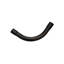 A black, 90-degree curved electrical conduit bend, used to change the direction of conduit runs.