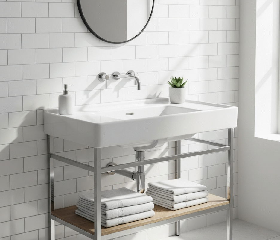 A photo of an attractive console sink.