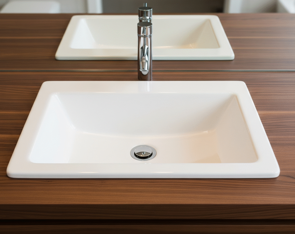 A simple image of a drop-in bathroom sink.