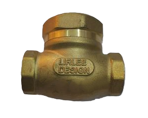 A brass swing-type non-return valve, also known as a check valve. The valve has a hexagonal body with threaded inlets on either side and a large hex nut on top.