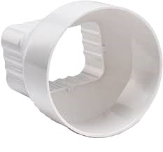 A single white plastic PTG converter, designed to convert a square pipe to a round pipe. It has a round opening on the larger end and a square opening on the smaller end.