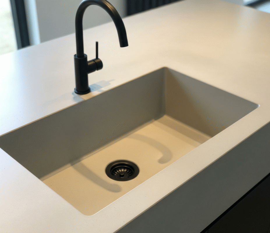 A photo of an integrated sink that truly looks like part of the countertop.