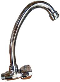 A polished chrome-plated wall-mounted tap with a long, arched gooseneck spout. The base of the tap is designed for wall installation and includes a single handle for control.