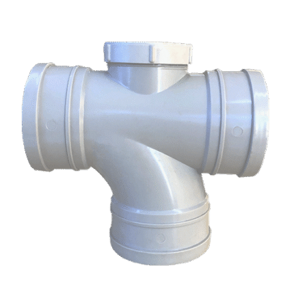 A light gray plastic waste inspection tee. This plumbing fitting is shaped like a "T" with a removable screw-on cap at the top, designed to provide access for inspecting or clearing blockages in a waste pipe.