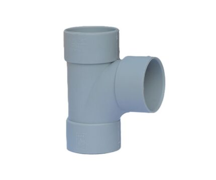A light gray plastic waste tee on a white background. This plumbing fitting is shaped like a "T" and is used to create a branch line in a waste pipe.