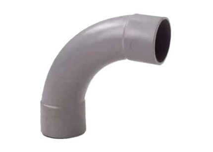 A light gray plastic waste bend on a white background. This is a 90-degree elbow fitting used to change the direction of a waste pipe.