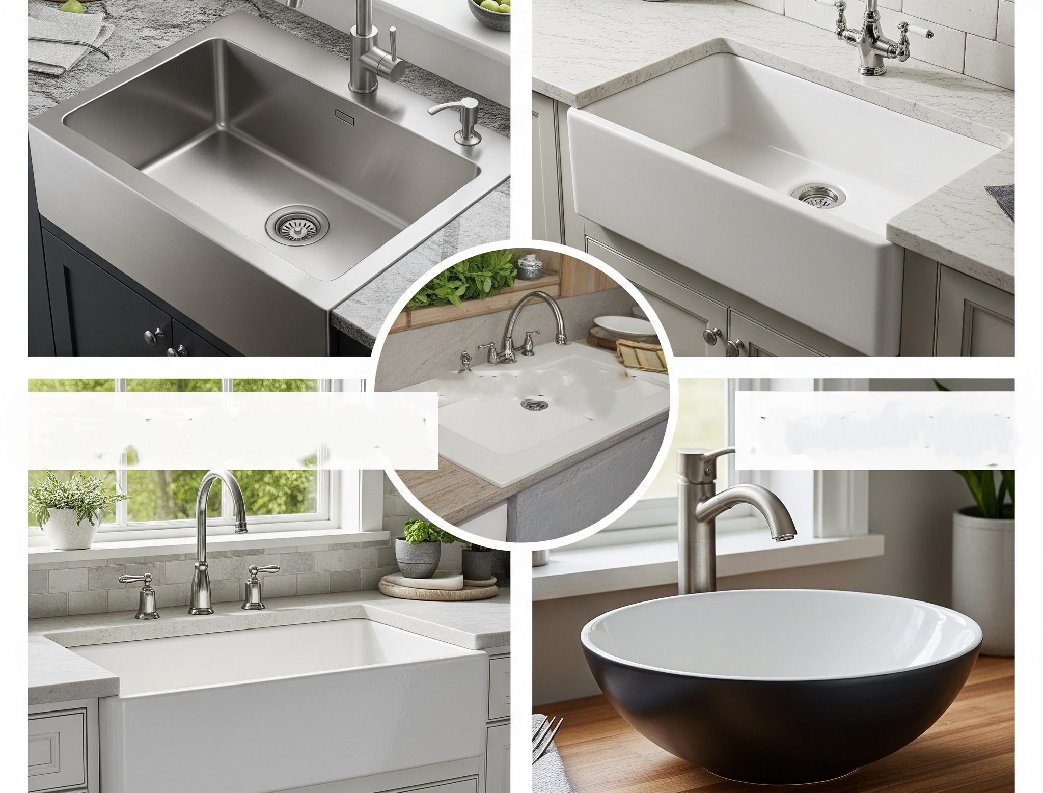 A collage image displaying four different sink types.