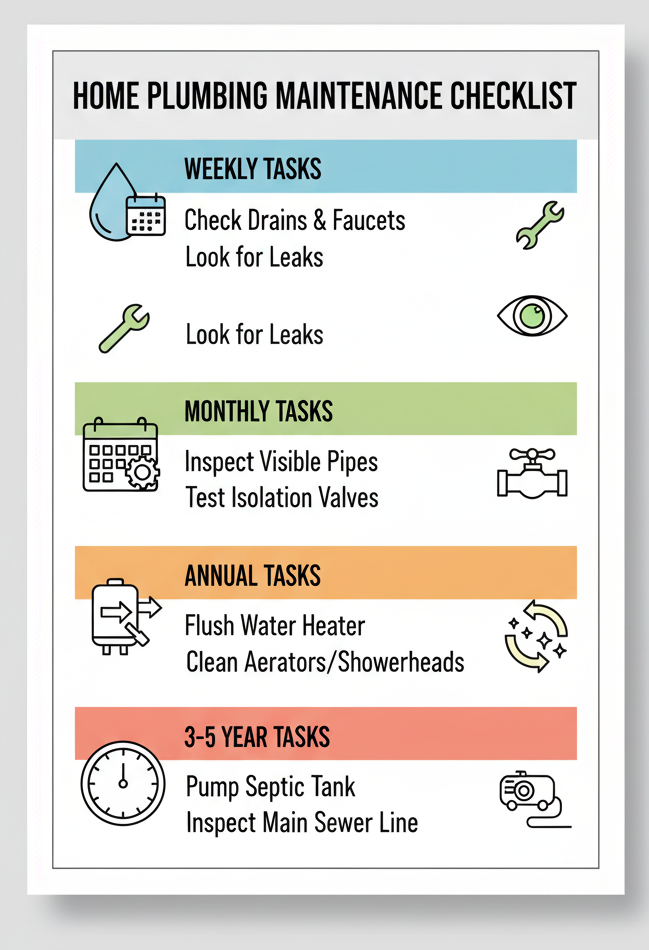 A visual representation of the weekly, monthly, annual, and 3-5 year maintenance tasks
