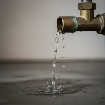 A photograph focusing on the end of the PRV discharge pipe, showing water actively dripping or running