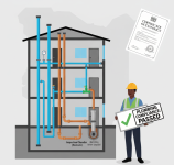 A Cross-Section Diagram of a House with an Inspector's Clipboard
